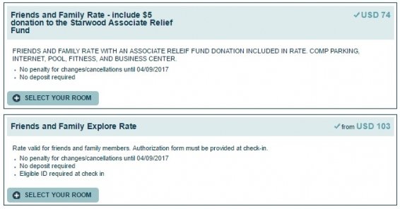 Starwood Friends and Family Rates