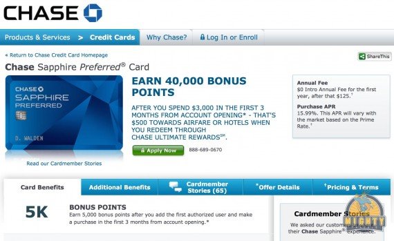 Review: Chase Sapphire credit card - earn 40,000 points when signing-up