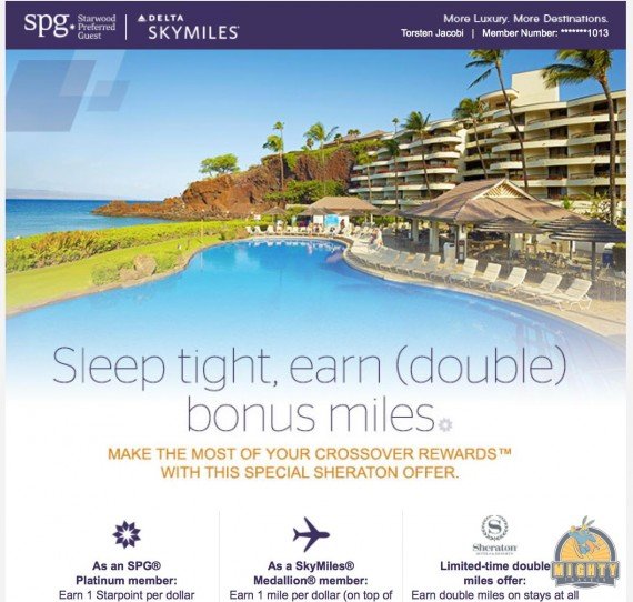 Double miles for Sheraton stays with Starwood Crossover Rewards