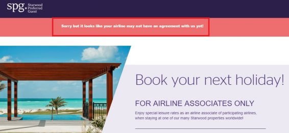Starwood Hotels airline employee discount